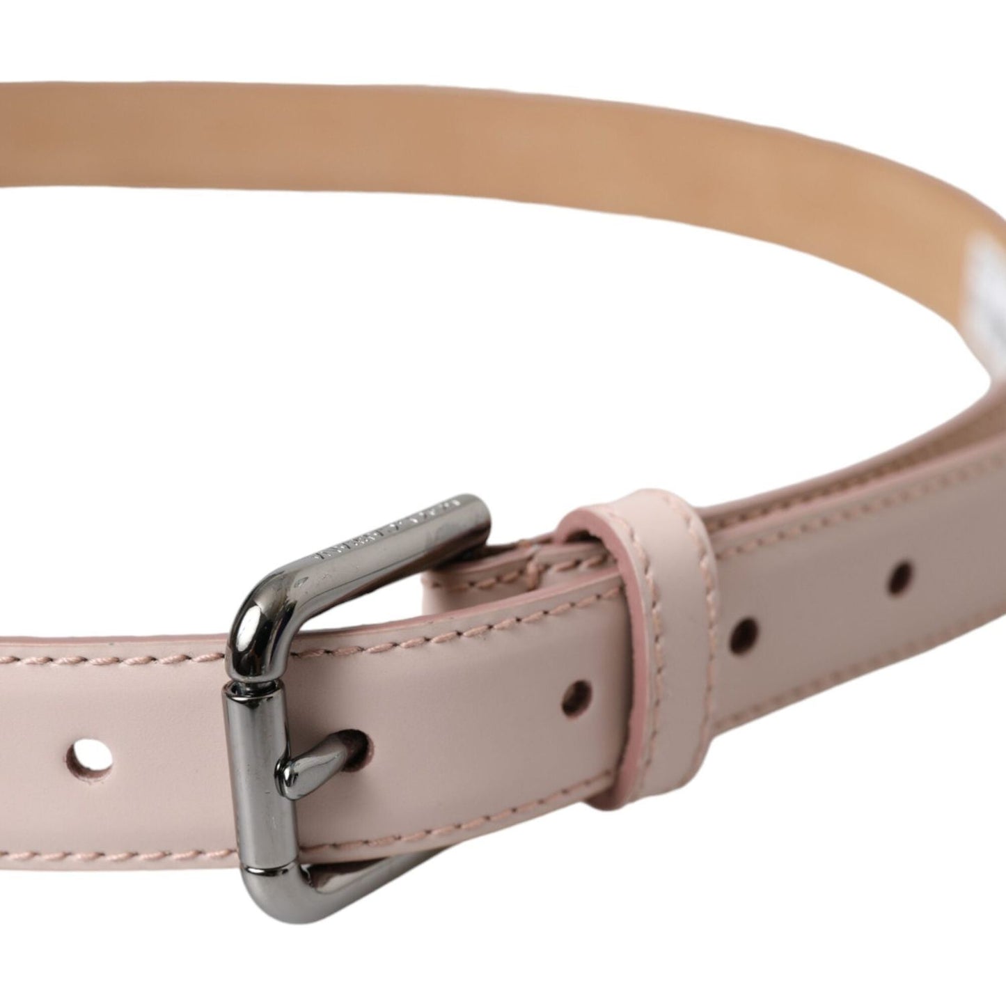 Dolce & Gabbana Light Pink Leather Silver Metal Buckle Belt Dolce & Gabbana Rosy Brown