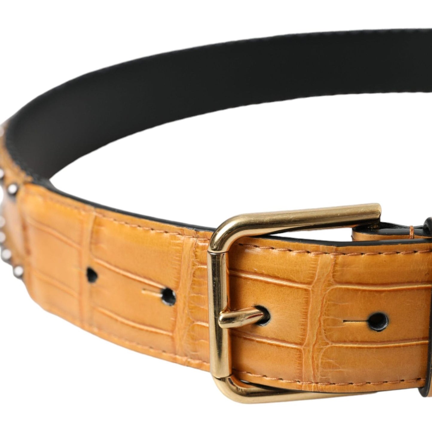 Dolce & Gabbana Beige Alligator Leather Studded Metal Buckle Belt Dolce & Gabbana Sandy Brown