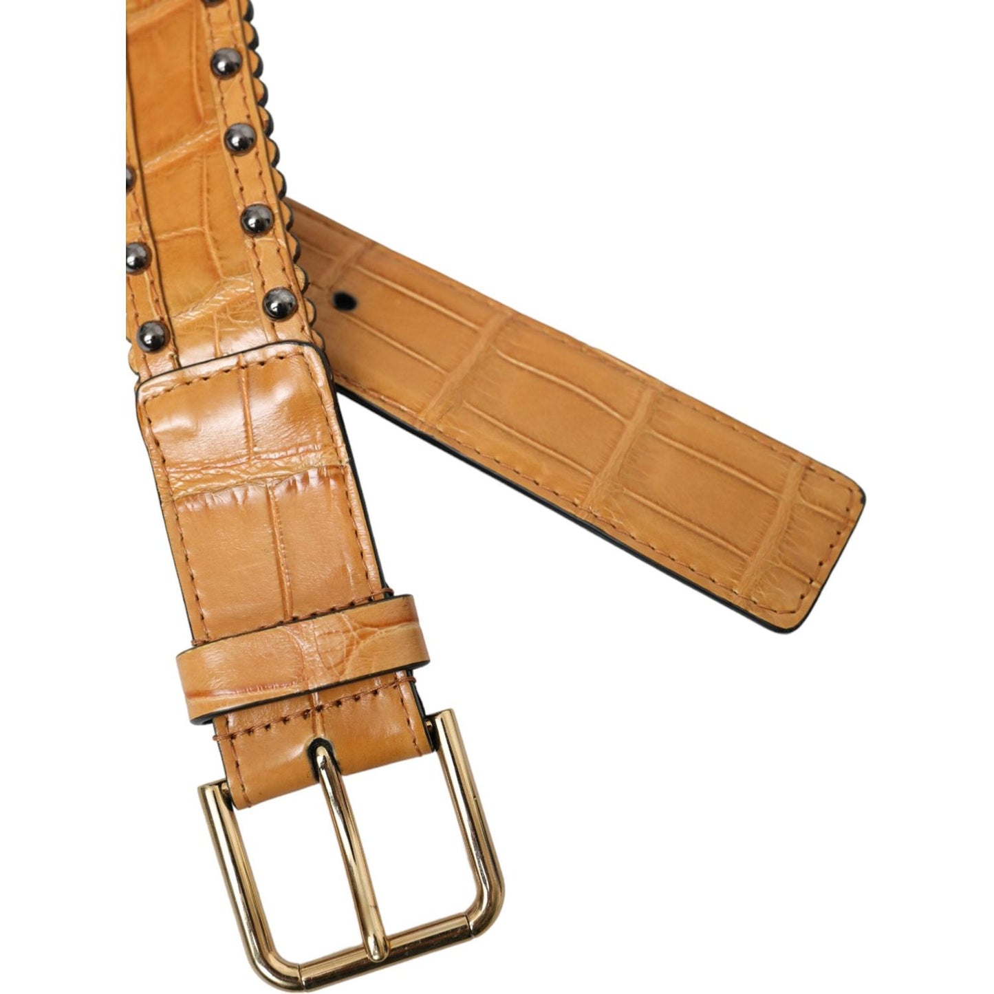 Dolce & Gabbana Beige Alligator Leather Studded Metal Buckle Belt Dolce & Gabbana Chocolate