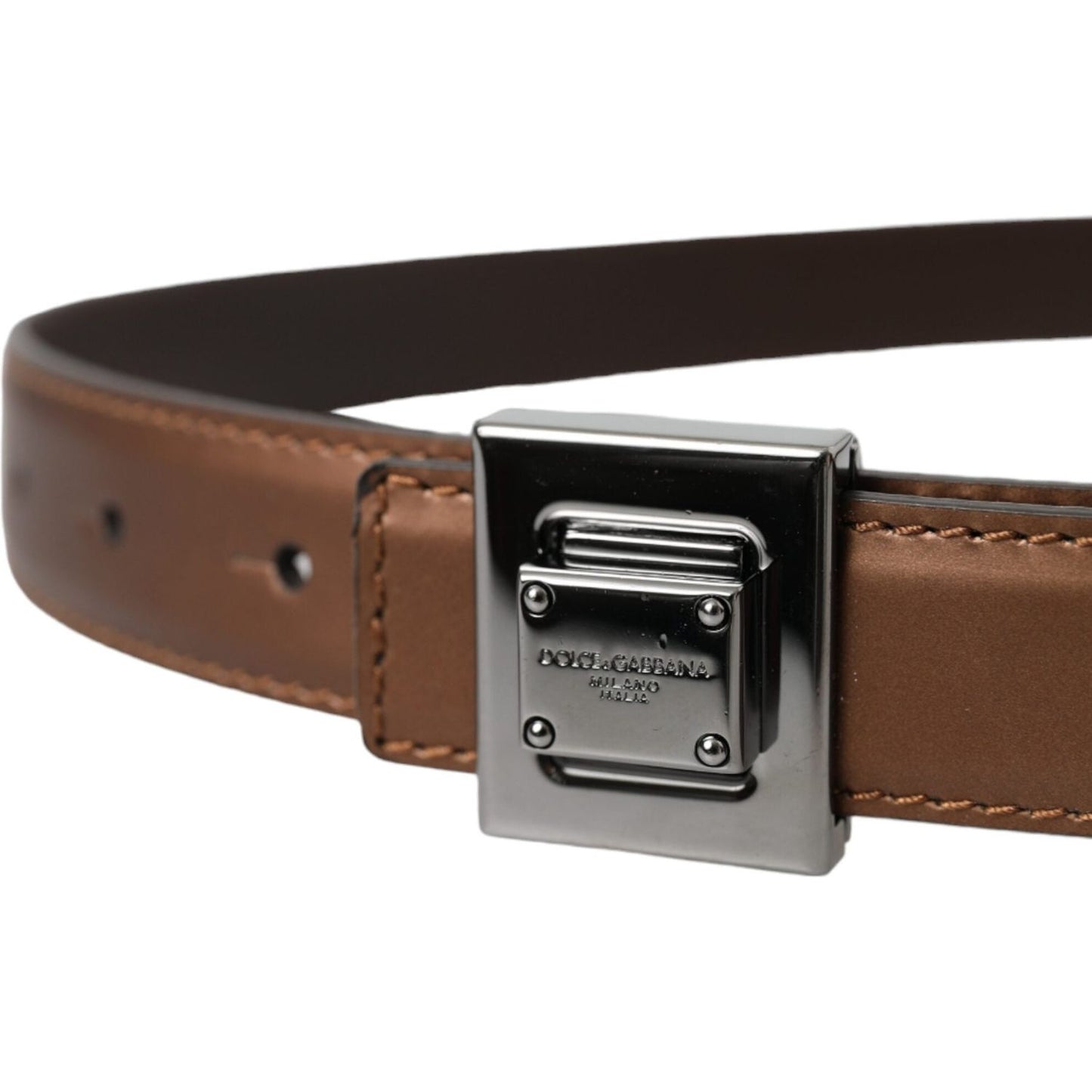 Dolce & Gabbana Bronze Leather Square Metal Buckle Belt Dolce & Gabbana Dark Olive Green