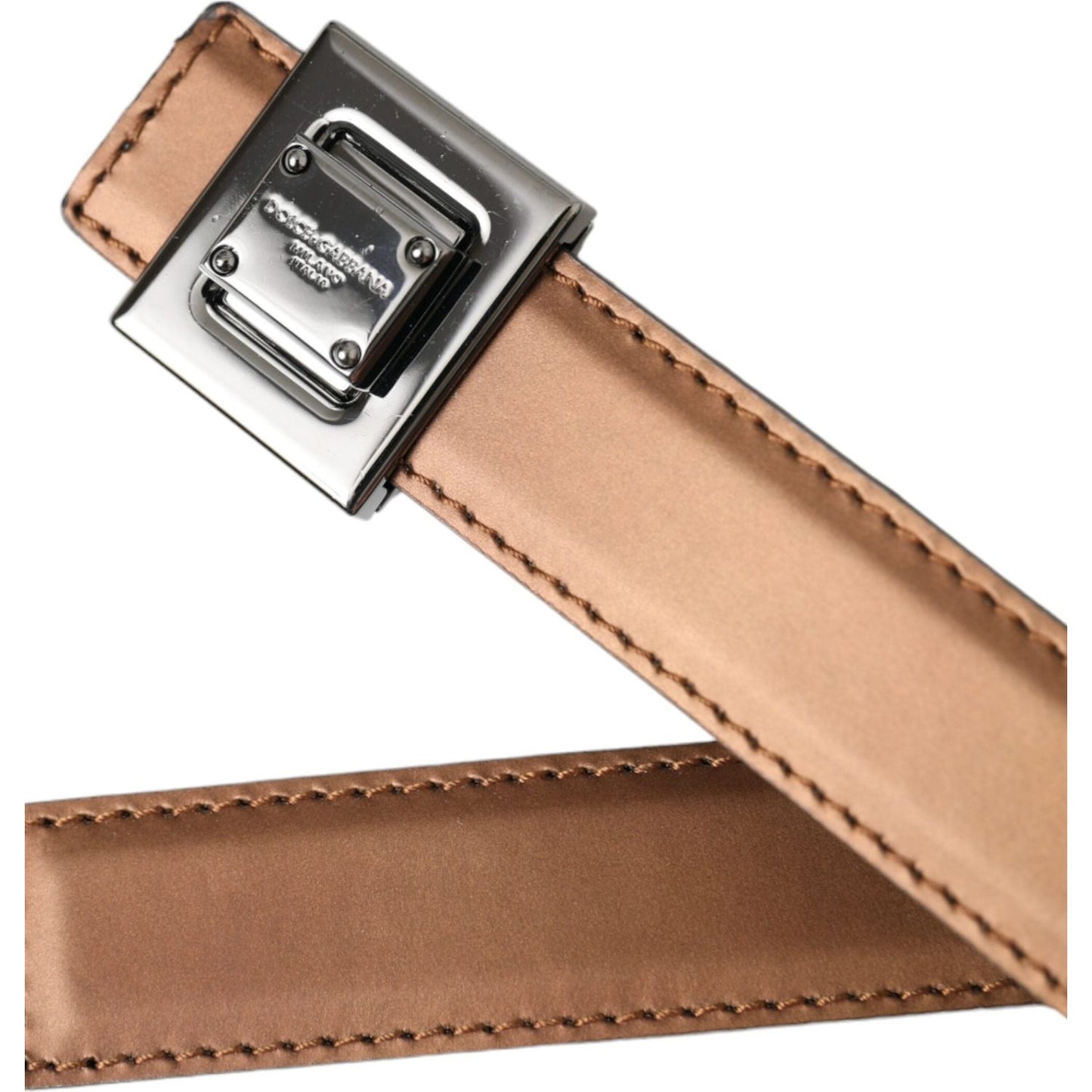 Dolce & Gabbana Bronze Leather Square Metal Buckle Belt Dolce & Gabbana Rosy Brown