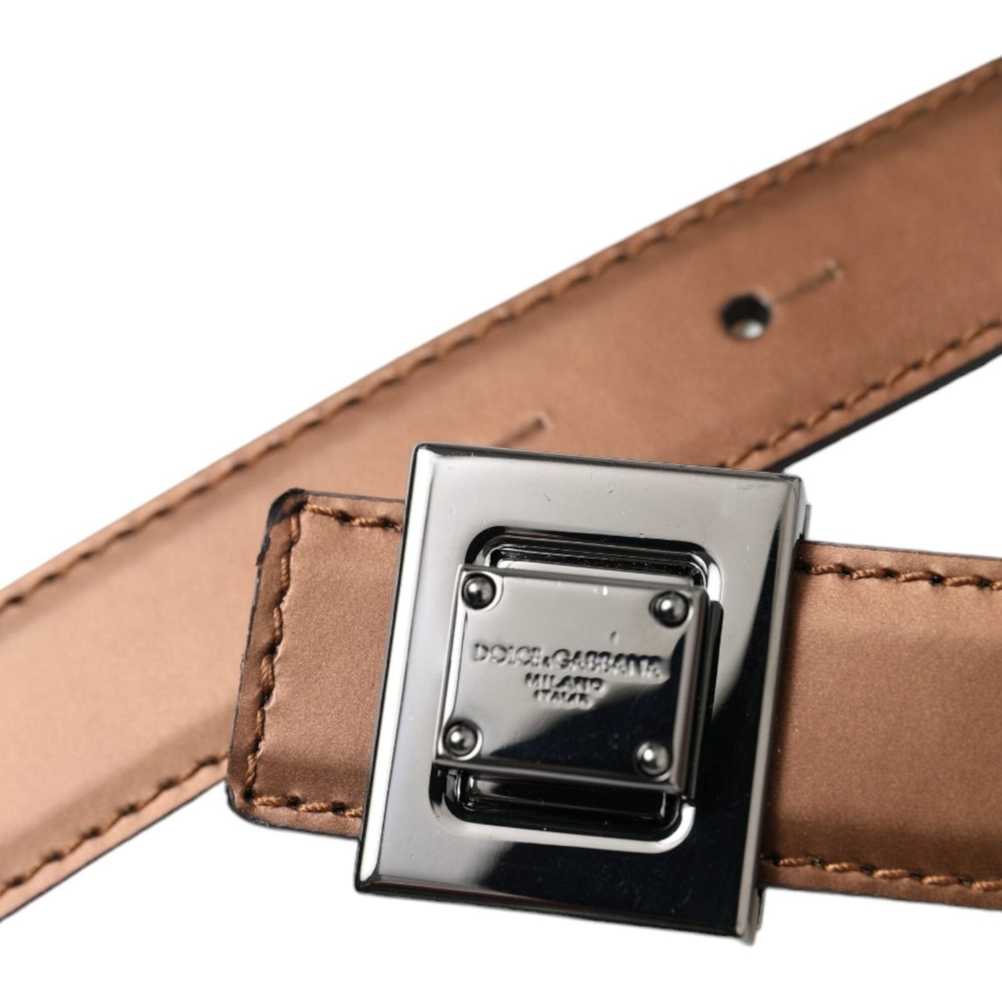 Dolce & Gabbana Bronze Leather Square Metal Buckle Belt Dolce & Gabbana Rosy Brown