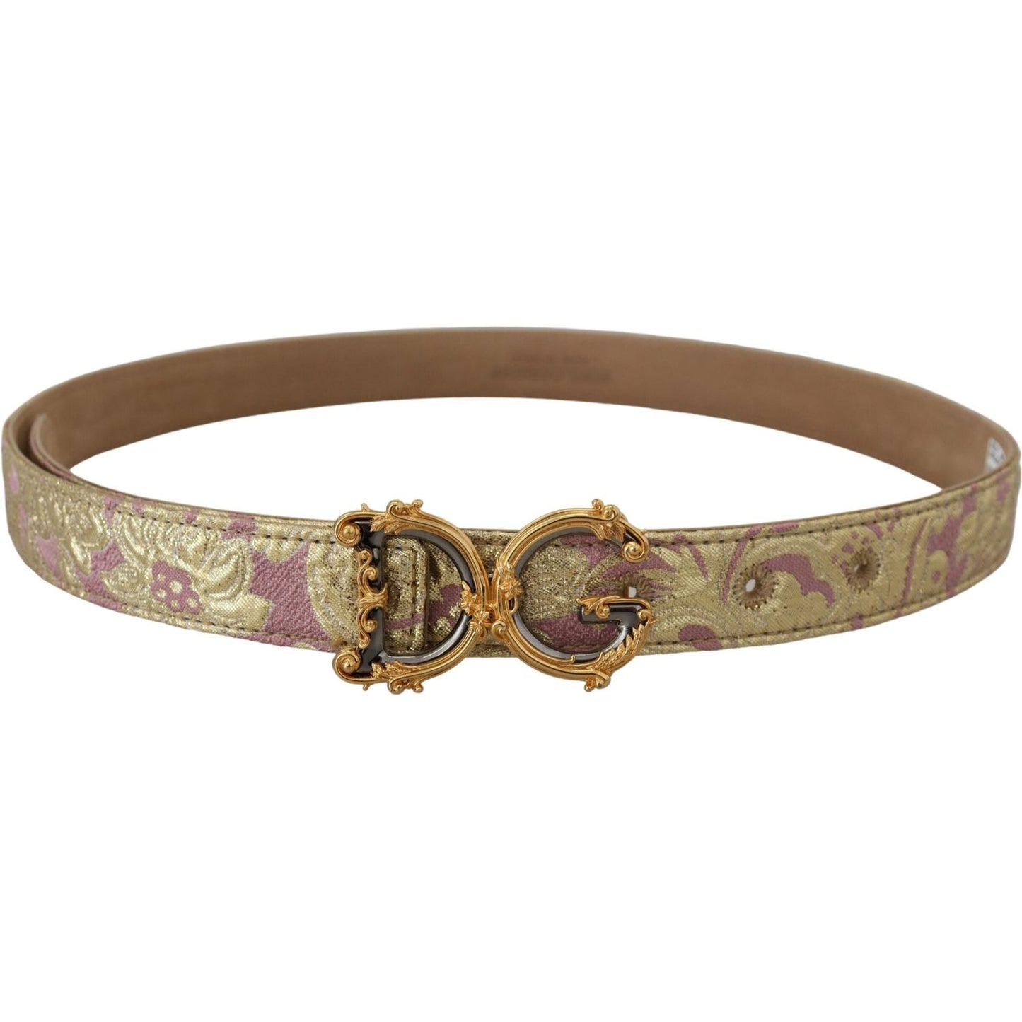 Dolce & Gabbana Pink Jaquard DG Logo Gold Metal Buckle Belt Dolce & Gabbana Dim Gray