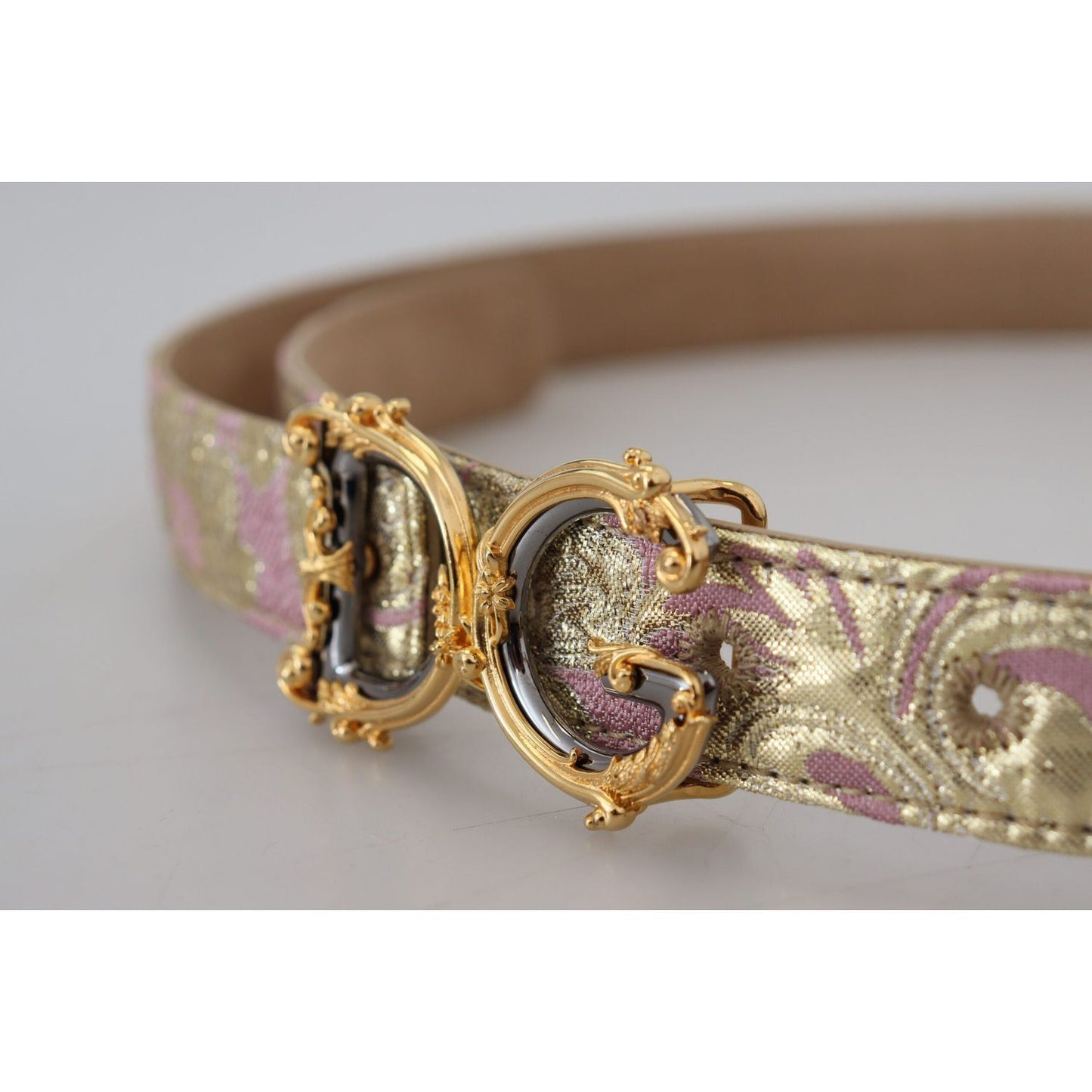 Dolce & Gabbana Pink Jaquard DG Logo Gold Metal Buckle Belt Dolce & Gabbana Dark Gray
