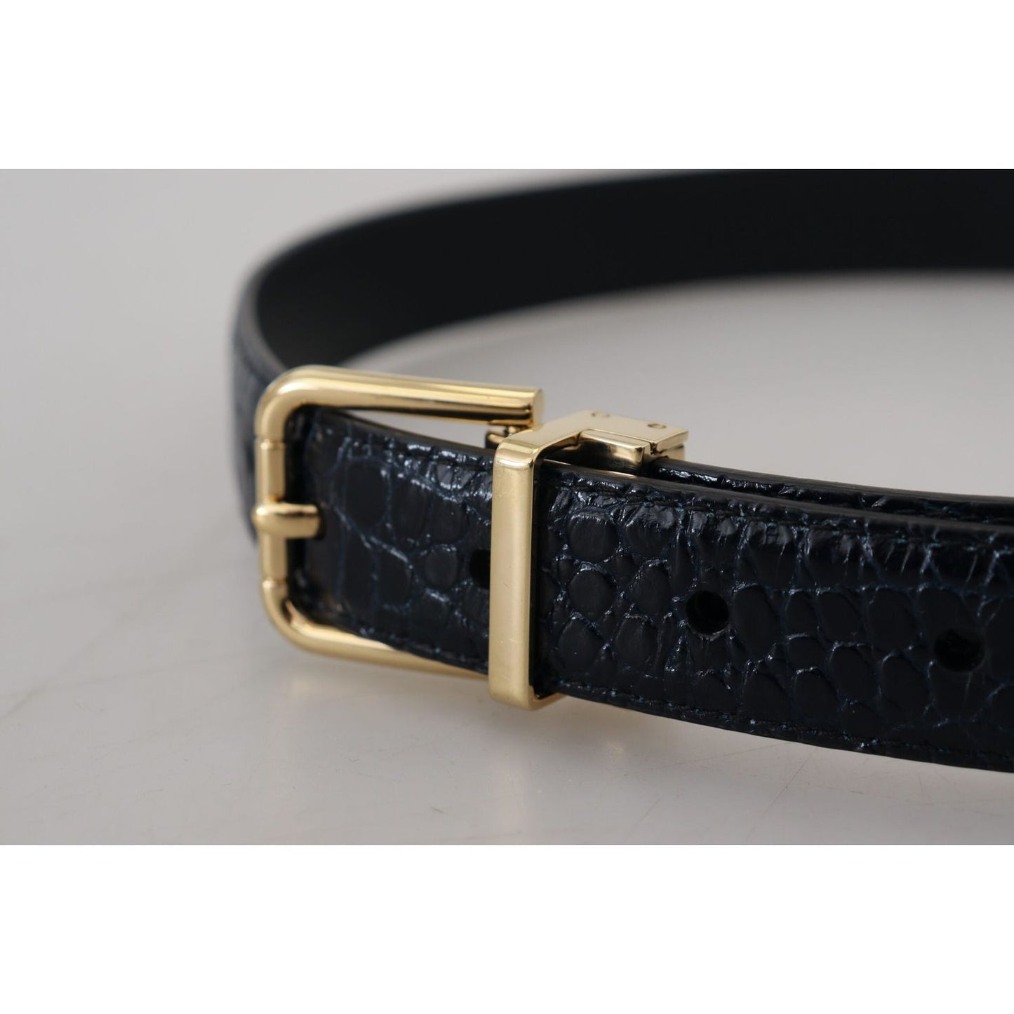 Dolce & Gabbana Black Exotic Leather Gold Metal Buckle Belt Dolce & Gabbana Dark Gray
