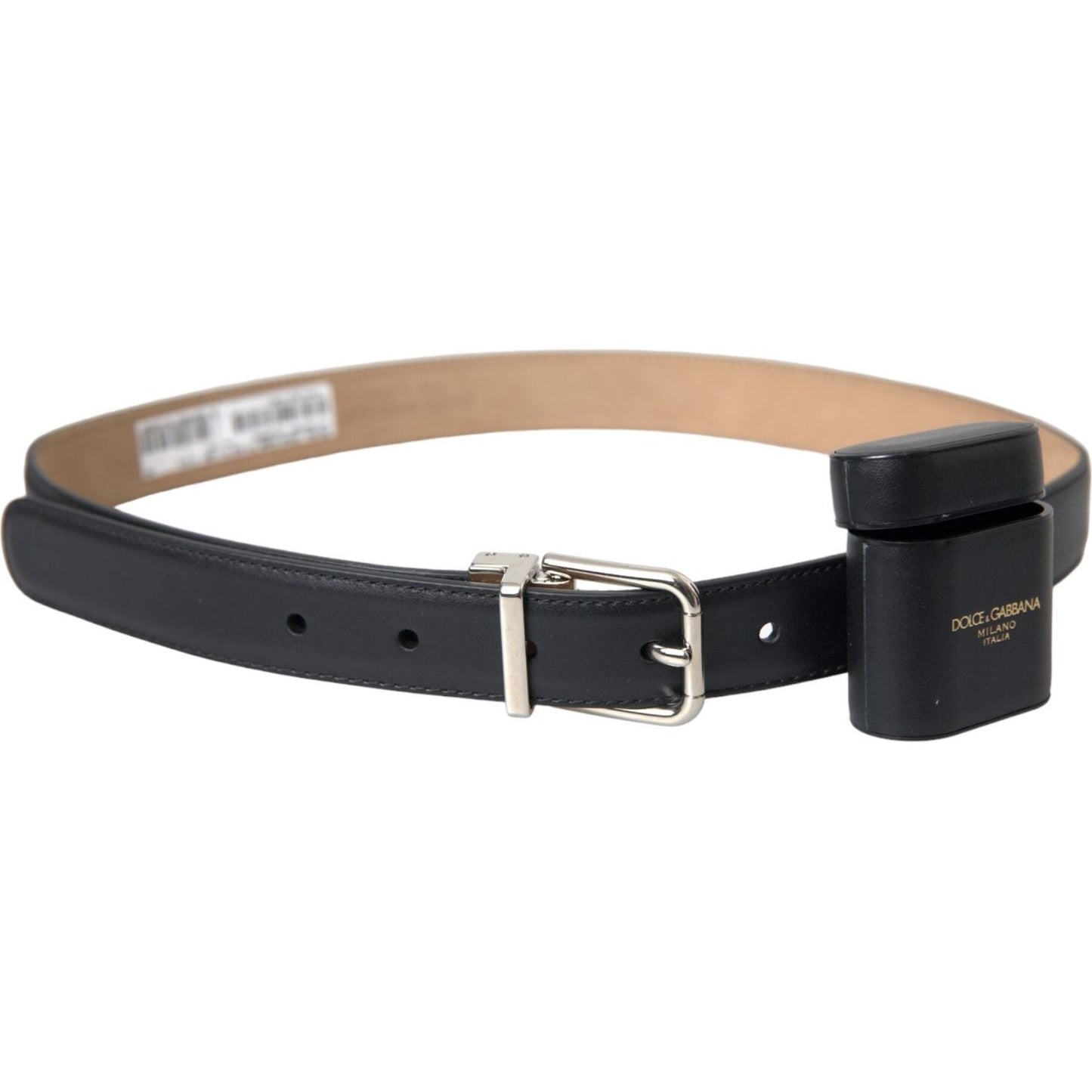 Dolce & Gabbana Black Leather Airpods Case Silver Buckle Belt Dolce & Gabbana Tan