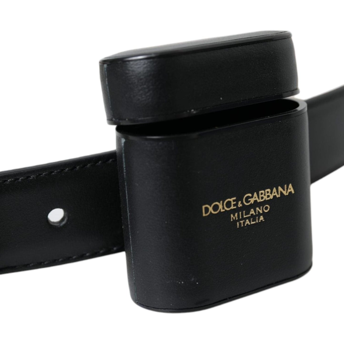 Dolce & Gabbana Black Leather Airpods Case Silver Buckle Belt Dolce & Gabbana Black
