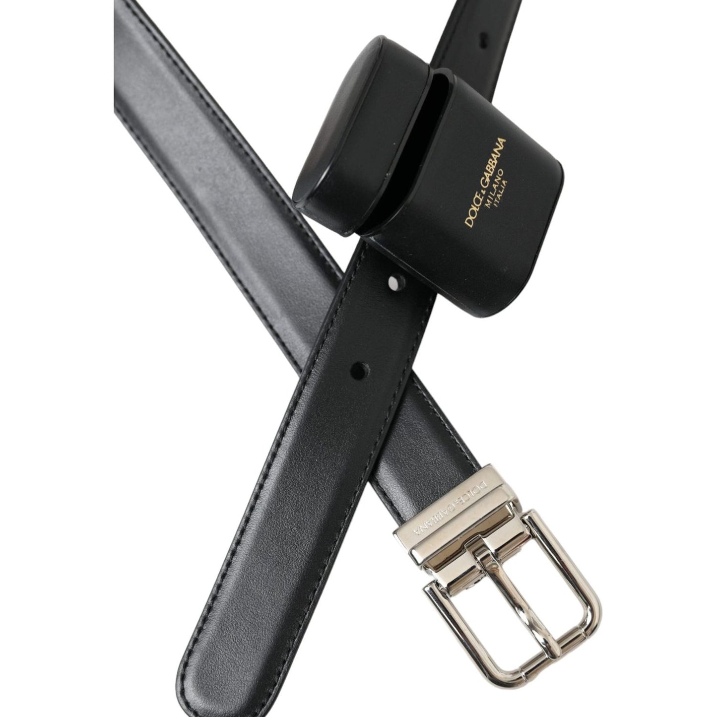 Dolce & Gabbana Black Leather Airpods Case Silver Buckle Belt Dolce & Gabbana Dark Slate Gray