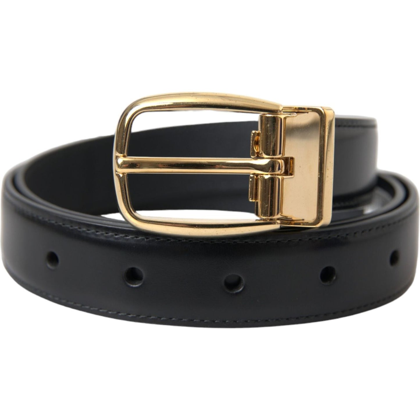 Dolce & Gabbana Black Calf Leather Gold Metal Buckle Belt Dolce & Gabbana Dark Slate Gray