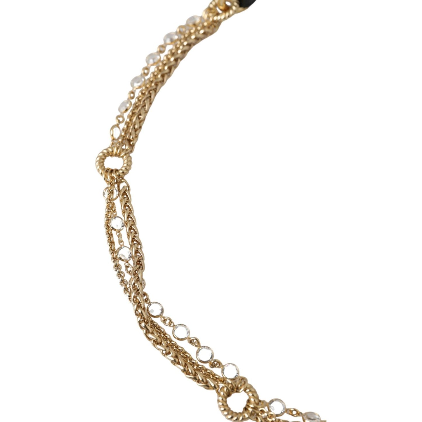 Dolce & Gabbana Black Leather Gold Chain Crystal Waist Women Belt Dolce & Gabbana Rosy Brown