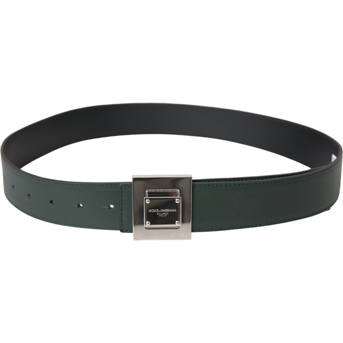 Dolce & Gabbana Green Calf Leather Square Metal Buckle Belt Dolce & Gabbana Dark Slate Gray