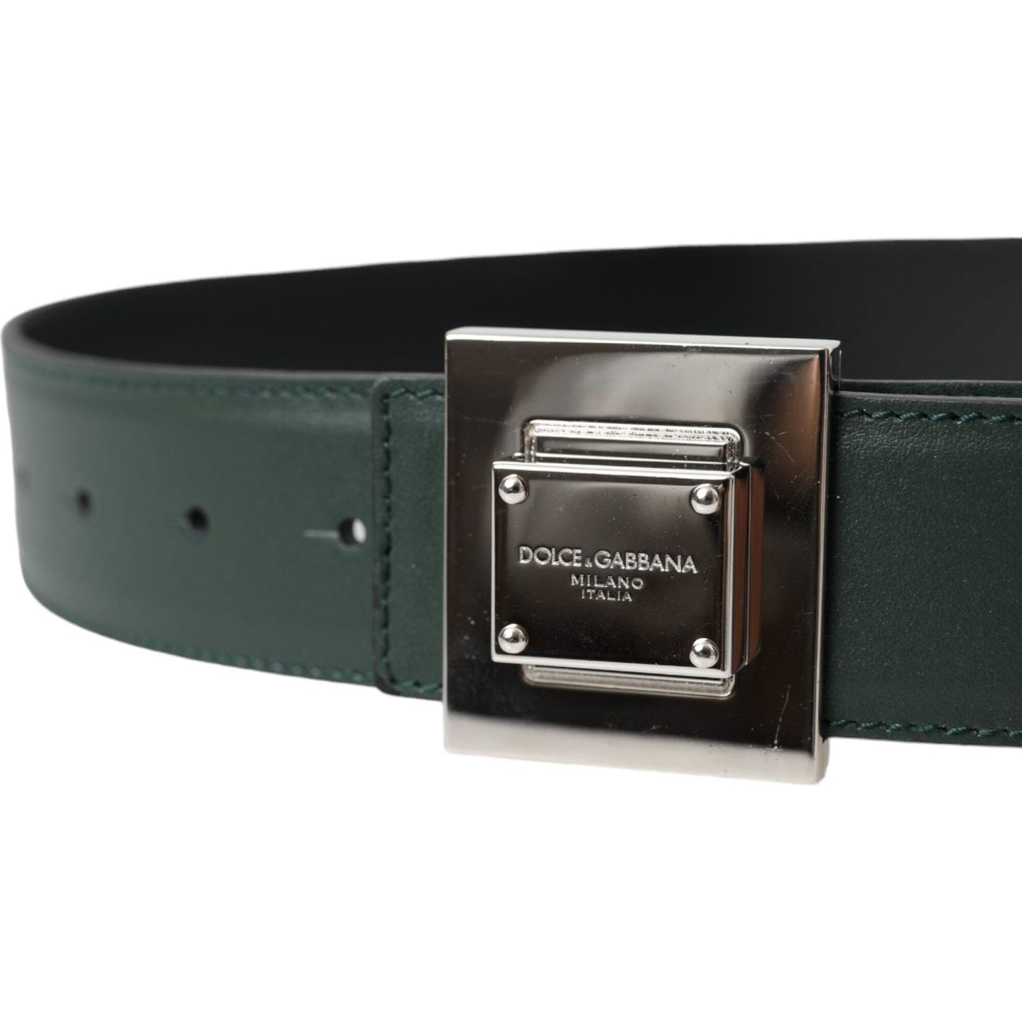 Dolce & Gabbana Green Calf Leather Square Metal Buckle Belt Dolce & Gabbana Dark Slate Gray