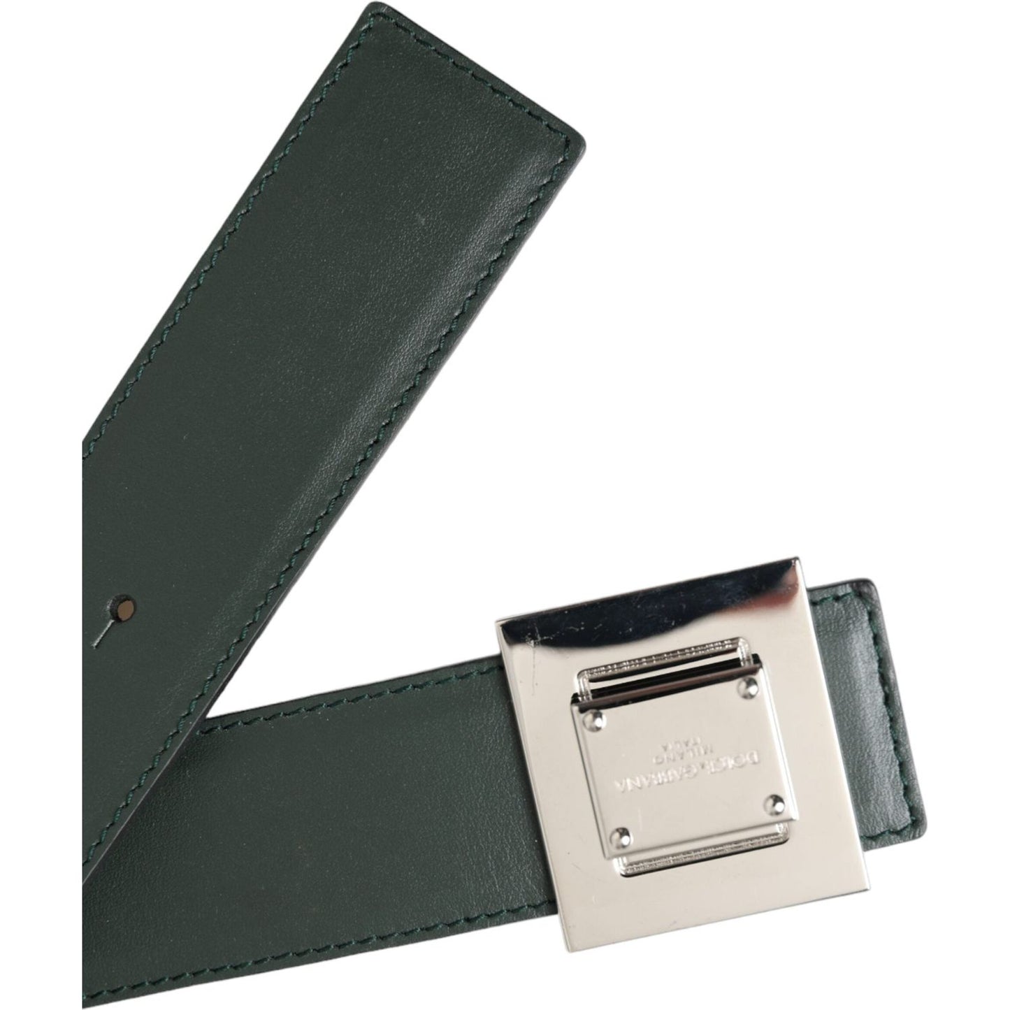 Dolce & Gabbana Green Calf Leather Square Metal Buckle Belt Dolce & Gabbana Dark Slate Gray