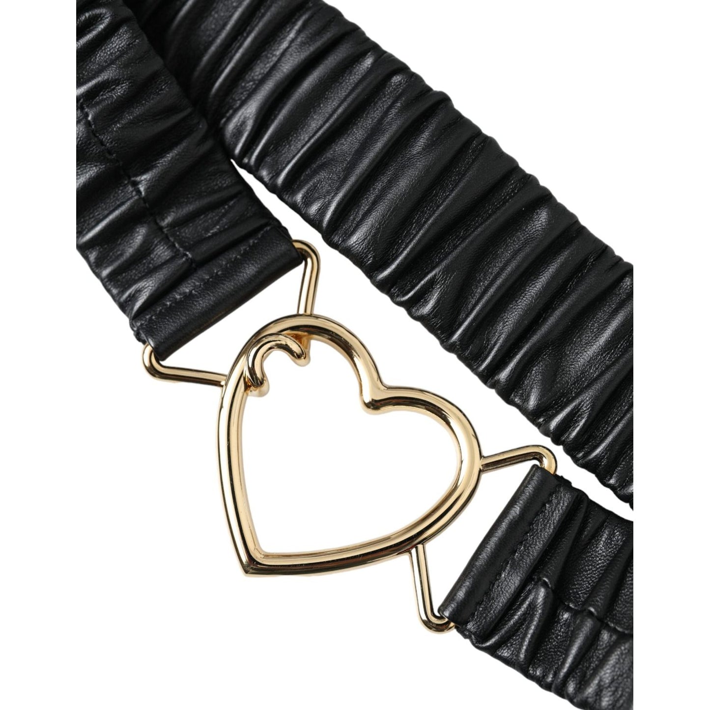 Dolce & Gabbana Black Leather Gold Heart Metal Buckle Belt Dolce & Gabbana Black