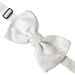 Dolce & Gabbana White Floral Silk Adjustable Men Neck Bow Tie Dolce & Gabbana Light Gray