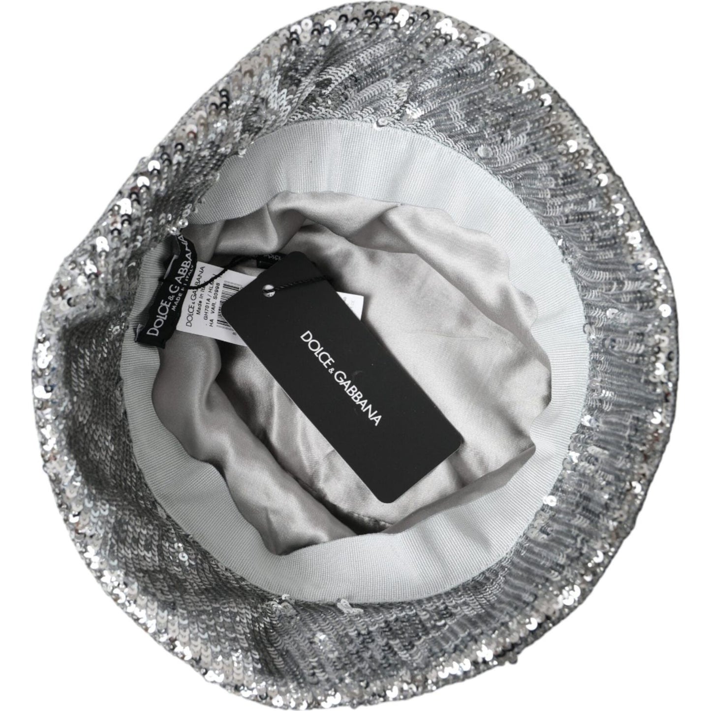 Dolce & Gabbana Silver Sequined Nylon Bucket Hat Men Dolce & Gabbana Light Slate Gray