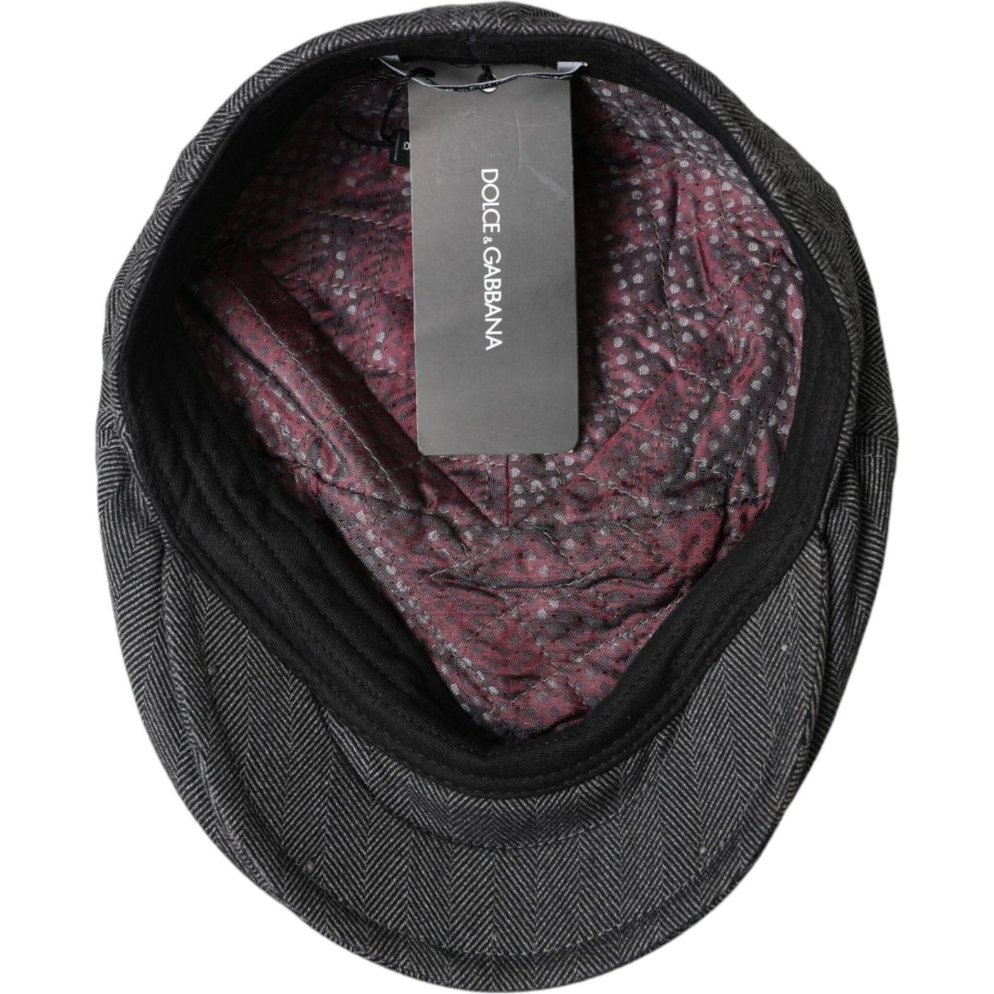 Dolce & Gabbana Gray Herringbone Crown Newsboy Hat Men Dolce & Gabbana Dark Slate Gray