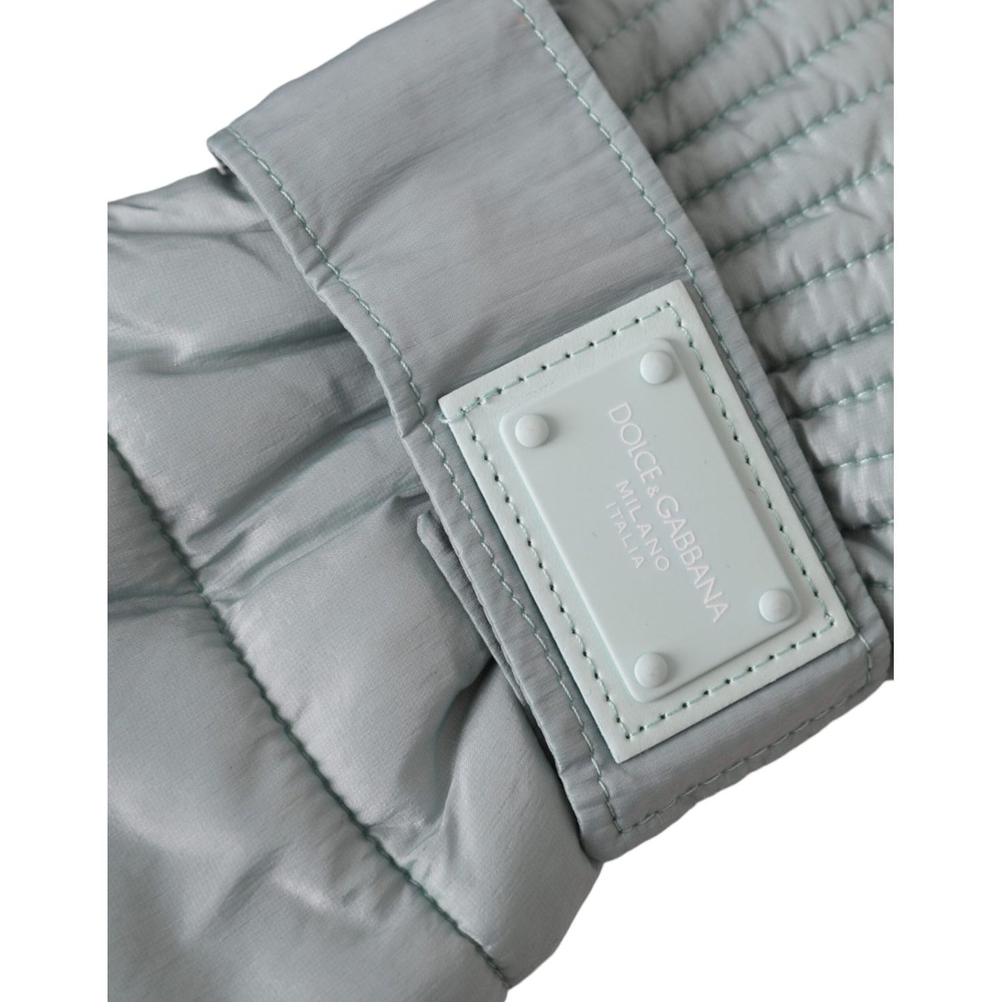 Dolce & Gabbana Green Quilted Nylon Wrist Length Mitten Gloves Dolce & Gabbana Light Slate Gray