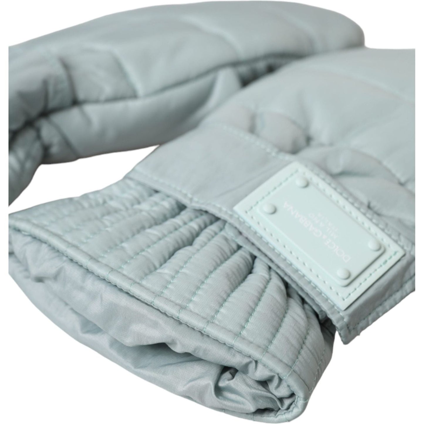 Dolce & Gabbana Green Quilted Nylon Wrist Length Mitten Gloves Dolce & Gabbana Gray