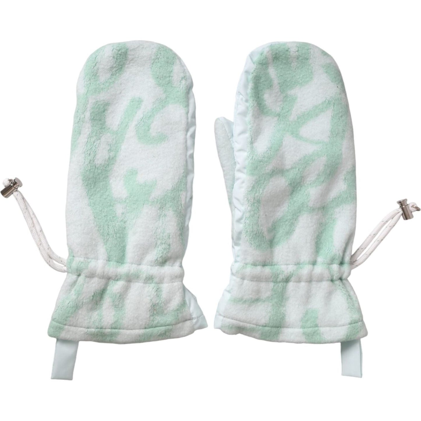 Dolce & Gabbana White Nylon Fleece Wrist Length Mitten Gloves Dolce & Gabbana Gray