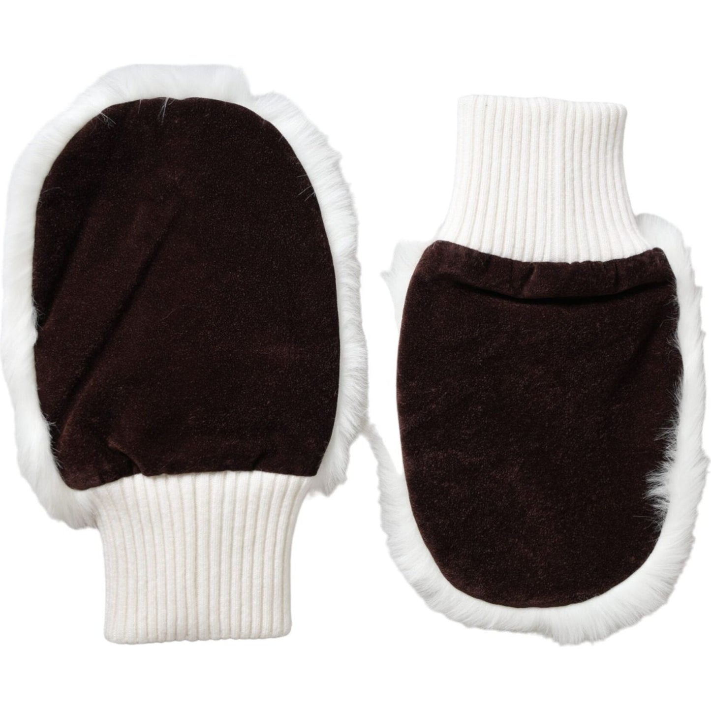 Dolce & Gabbana White Acrylic Knitted Fur Wrist Mitten Gloves Dolce & Gabbana Black