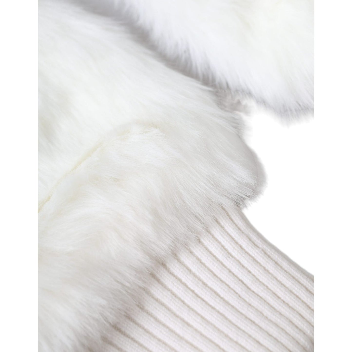 Dolce & Gabbana White Acrylic Knitted Fur Wrist Mitten Gloves Dolce & Gabbana Light Gray