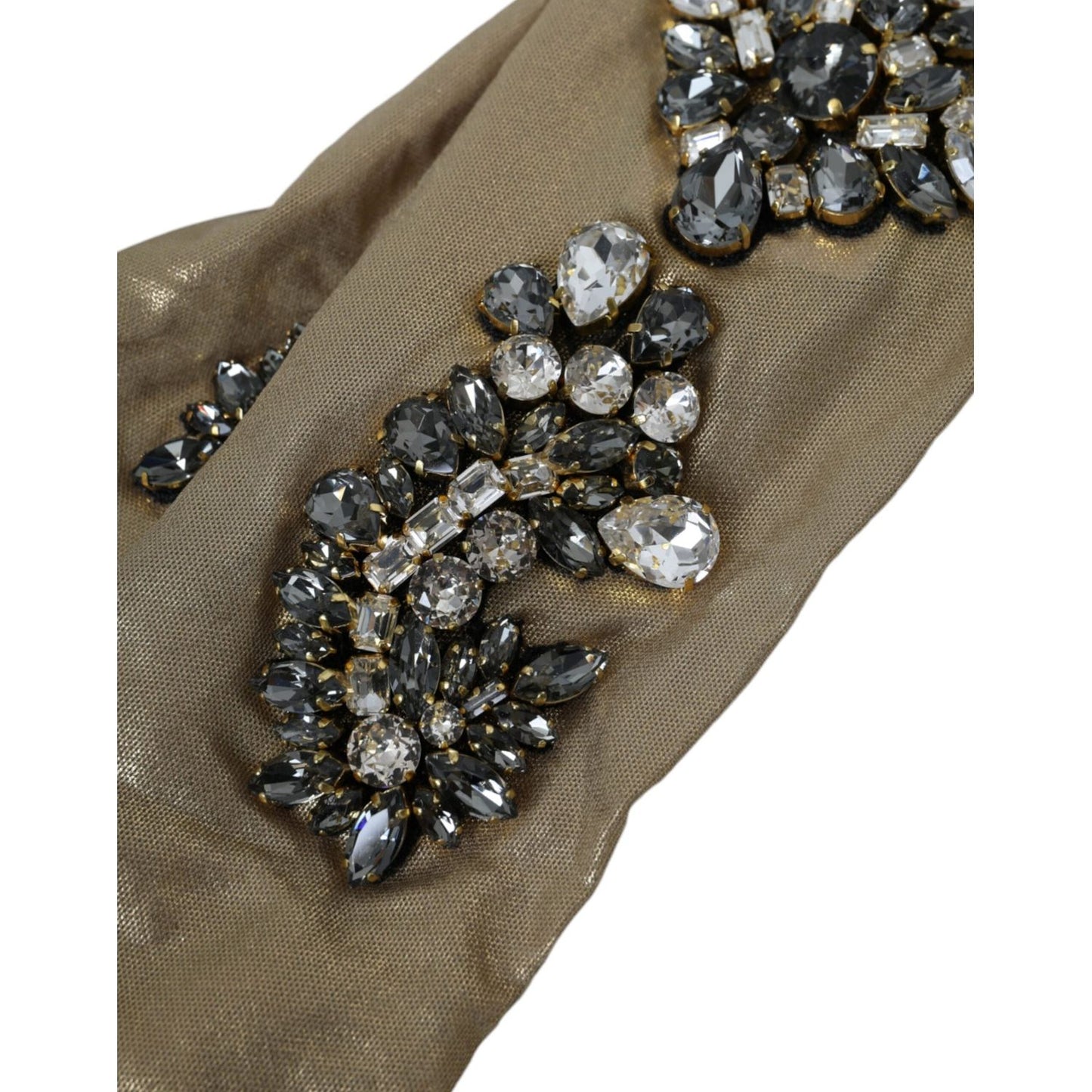 Dolce & Gabbana Beige Satin Crystal Elbow Length Gloves Dolce & Gabbana Dim Gray