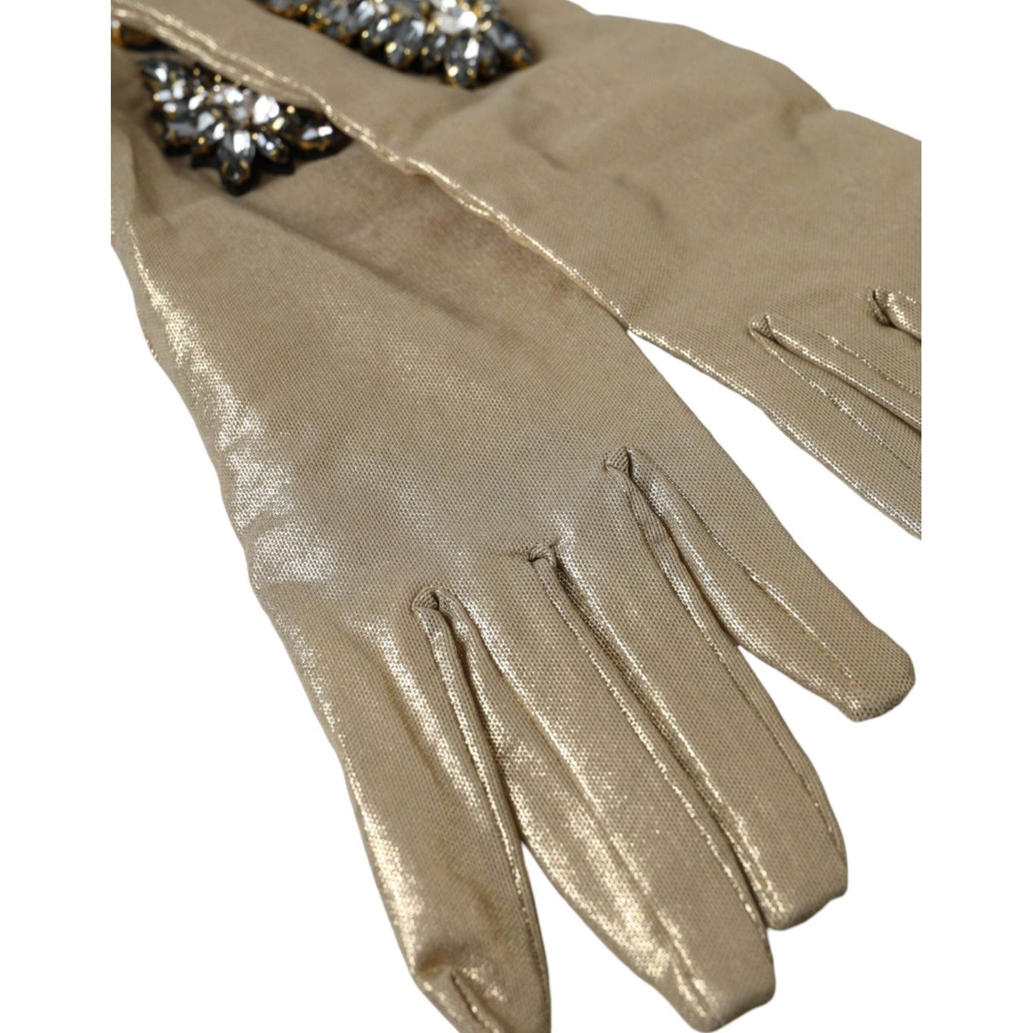 Dolce & Gabbana Beige Satin Crystal Elbow Length Gloves Dolce & Gabbana Rosy Brown