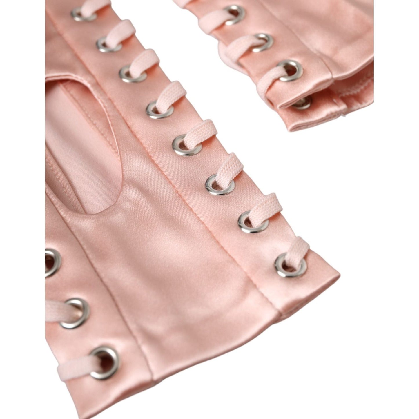Dolce & Gabbana Pink Acetate Lace Up Fingerless Gloves Dolce & Gabbana Tan