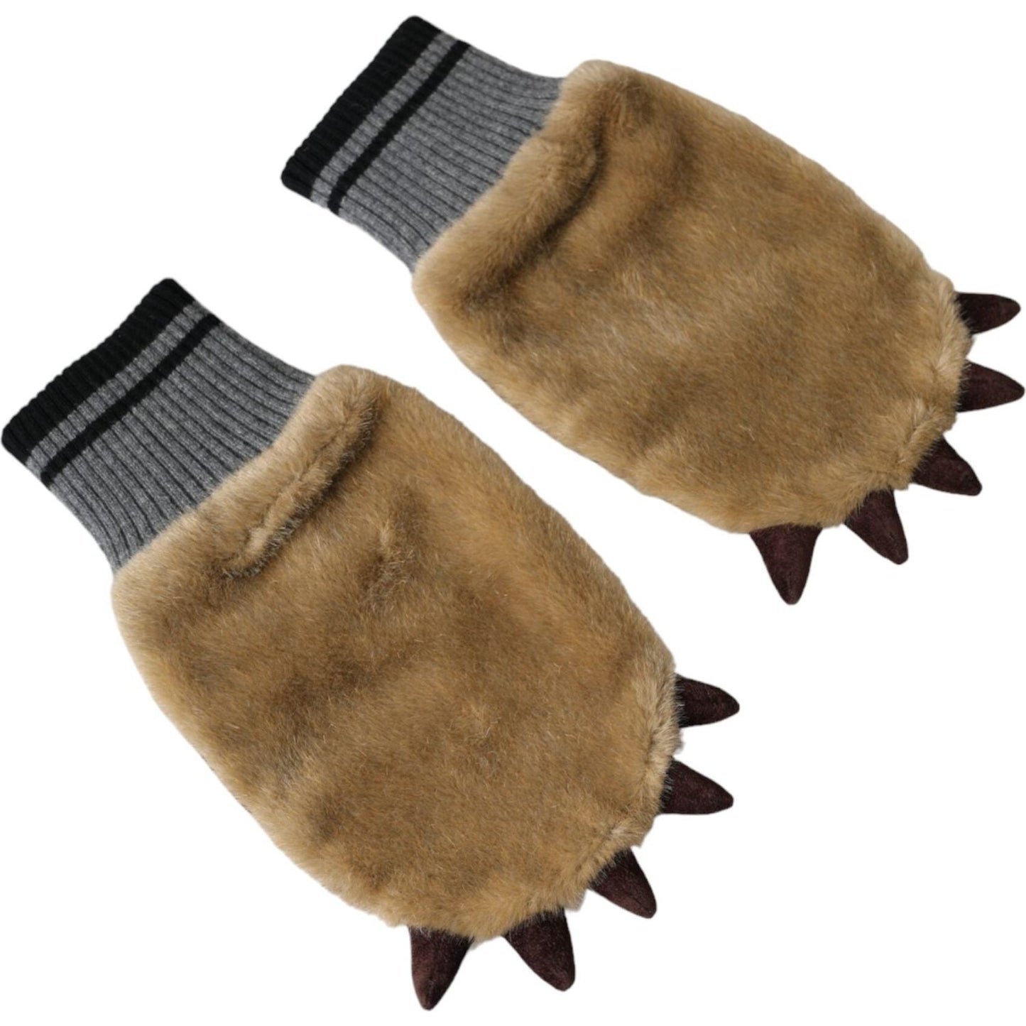 Dolce & Gabbana Beige Acrylic Knitted Fur Wrist Mitten Gloves Dolce & Gabbana Dim Gray