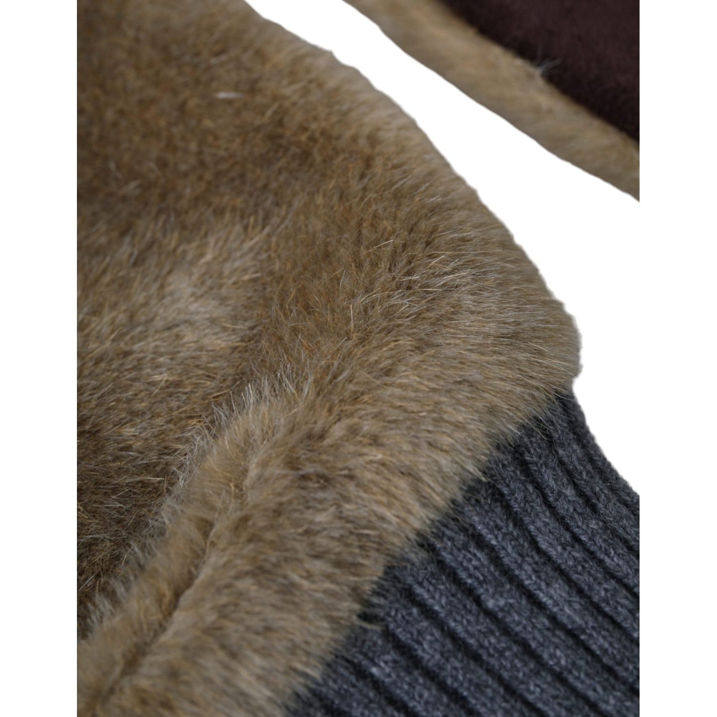 Dolce & Gabbana Beige Acrylic Knitted Fur Wrist Mitten Gloves Dolce & Gabbana Dark Olive Green