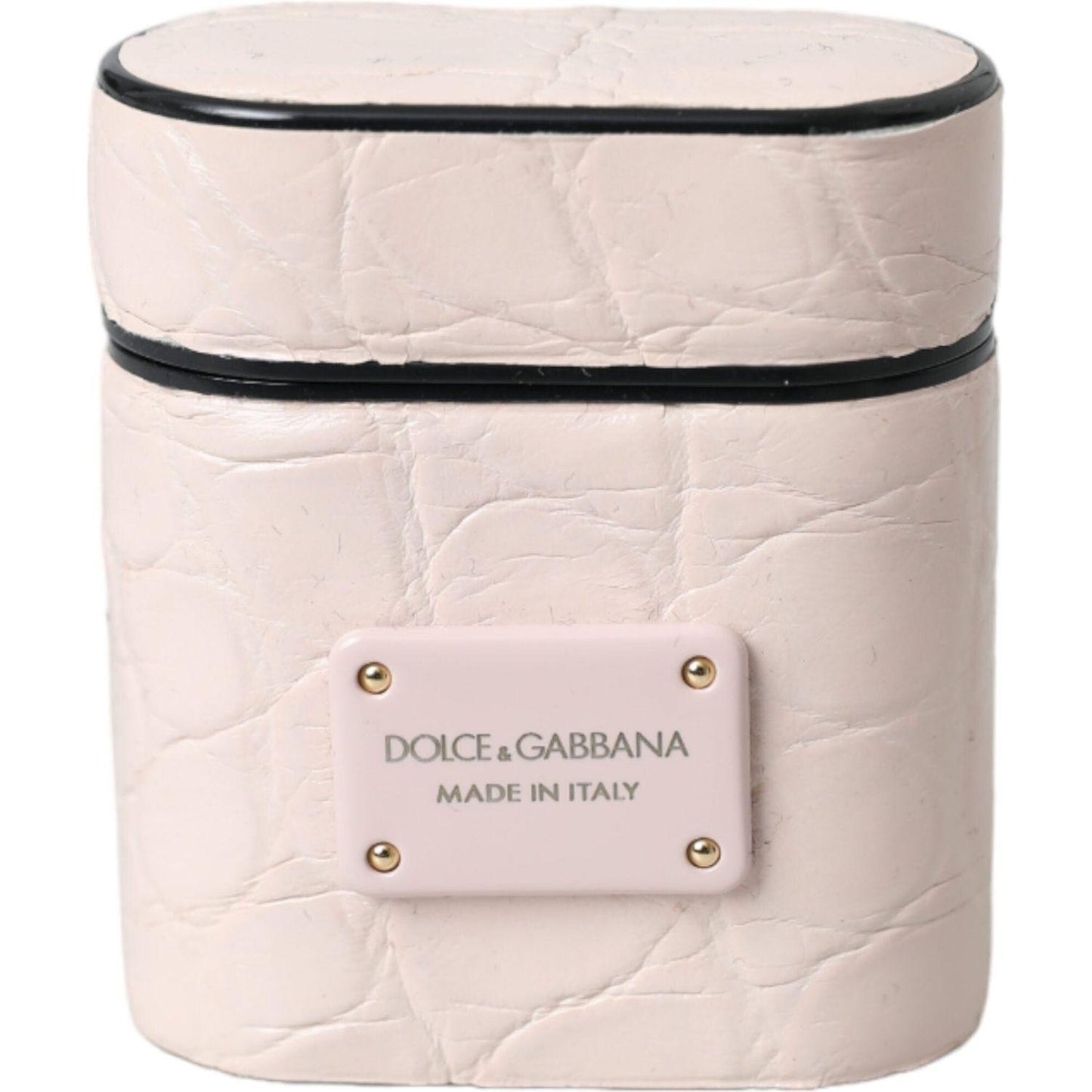 Dolce & Gabbana Light Pink Leather Metal Logo Plaque Airpods Case Dolce & Gabbana Light Gray