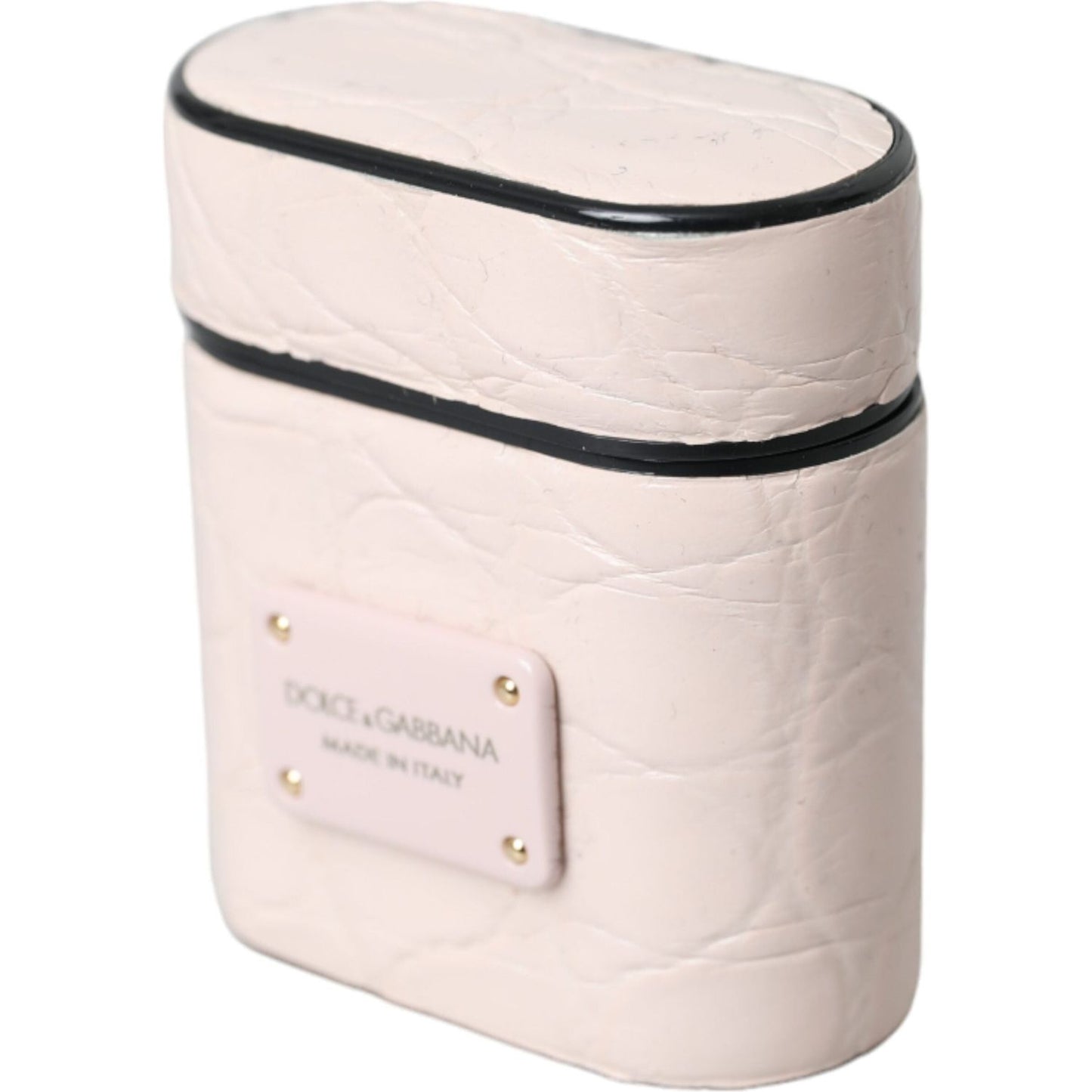 Dolce & Gabbana Light Pink Leather Metal Logo Plaque Airpods Case Dolce & Gabbana Light Gray