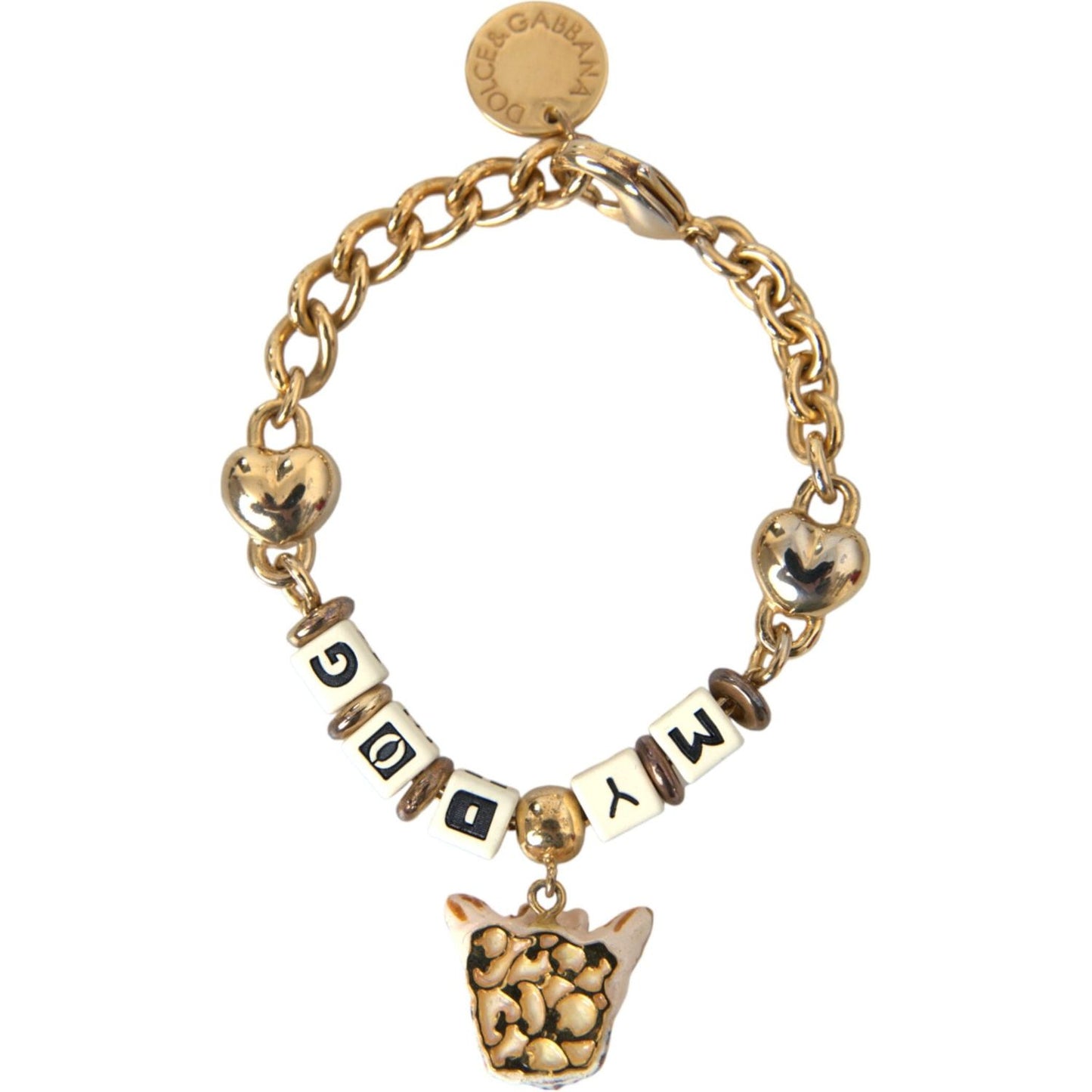 Dolce & Gabbana Gold Tone Brass Chain MY DOG Heart Bracelet Bracelet Dolce & Gabbana Dark Khaki