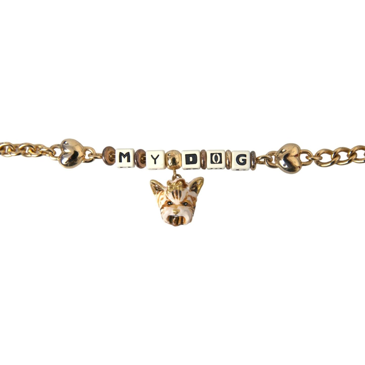 Dolce & Gabbana Gold Tone Brass Chain MY DOG Heart Bracelet Bracelet Dolce & Gabbana Rosy Brown