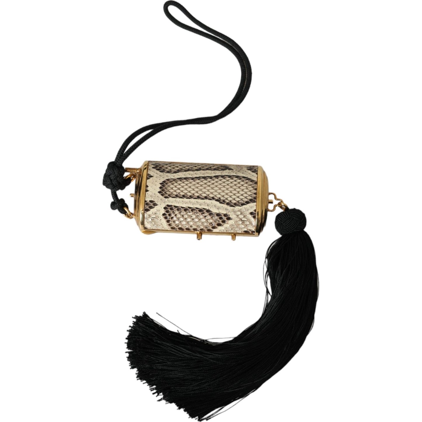 Dolce & Gabbana Beige Exotic Leather Mini Mirror Tassel Make Up Holder Bag Dolce & Gabbana Black