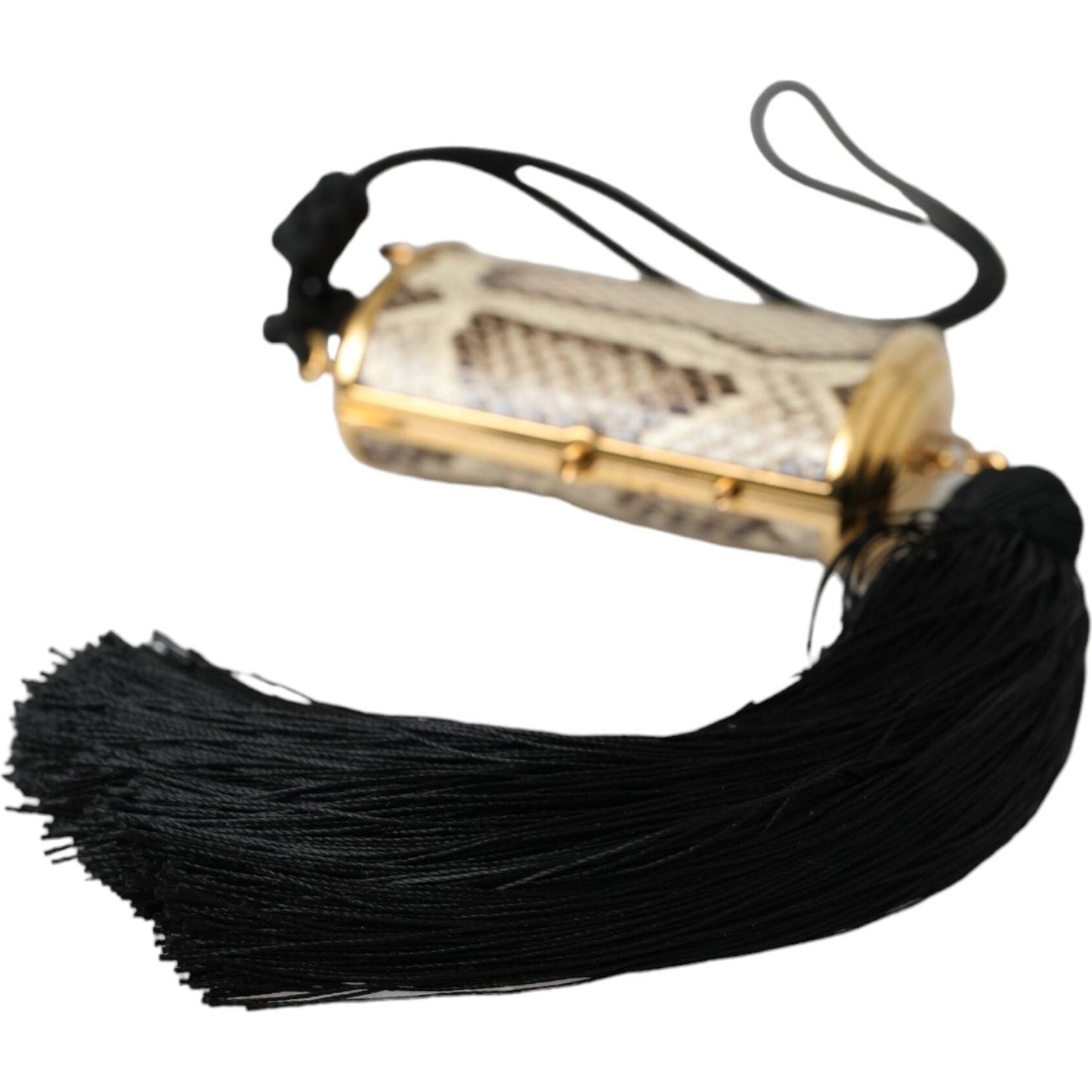 Dolce & Gabbana Beige Exotic Leather Mini Mirror Tassel Make Up Holder Bag Dolce & Gabbana Black
