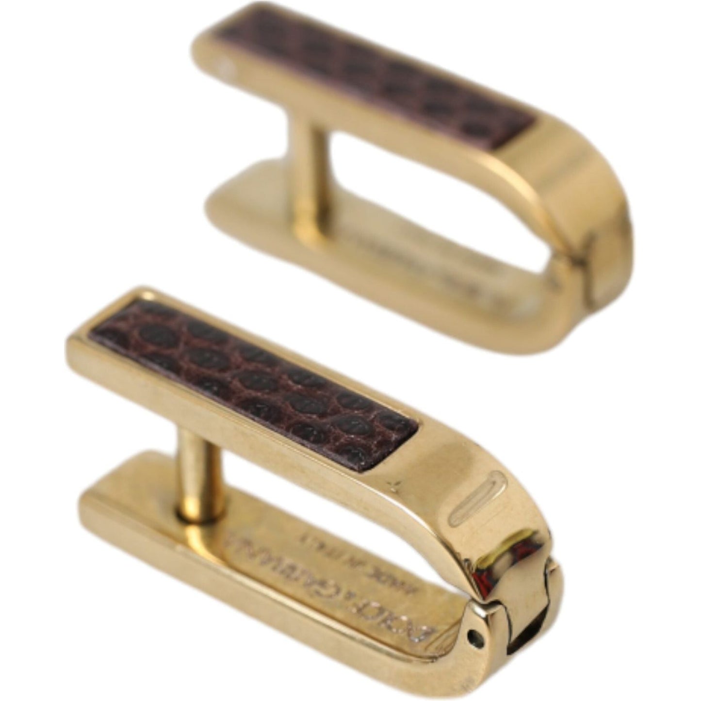 Dolce & Gabbana Gold Plated Metal Brass Pin Men Cufflinks Cufflinks Dolce & Gabbana Dark Khaki