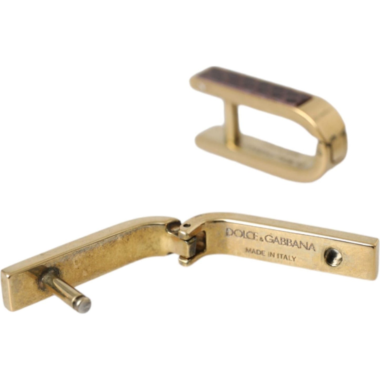 Dolce & Gabbana Gold Plated Metal Brass Pin Men Cufflinks Cufflinks Dolce & Gabbana Dark Khaki