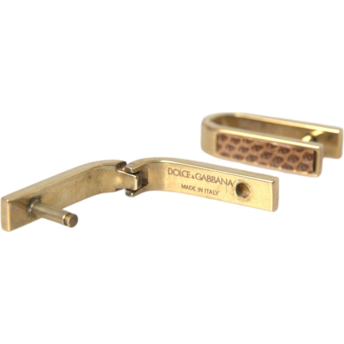Dolce & Gabbana Gold Plated Metal Brass Pin Men Cufflinks Cufflinks Dolce & Gabbana Dark Khaki