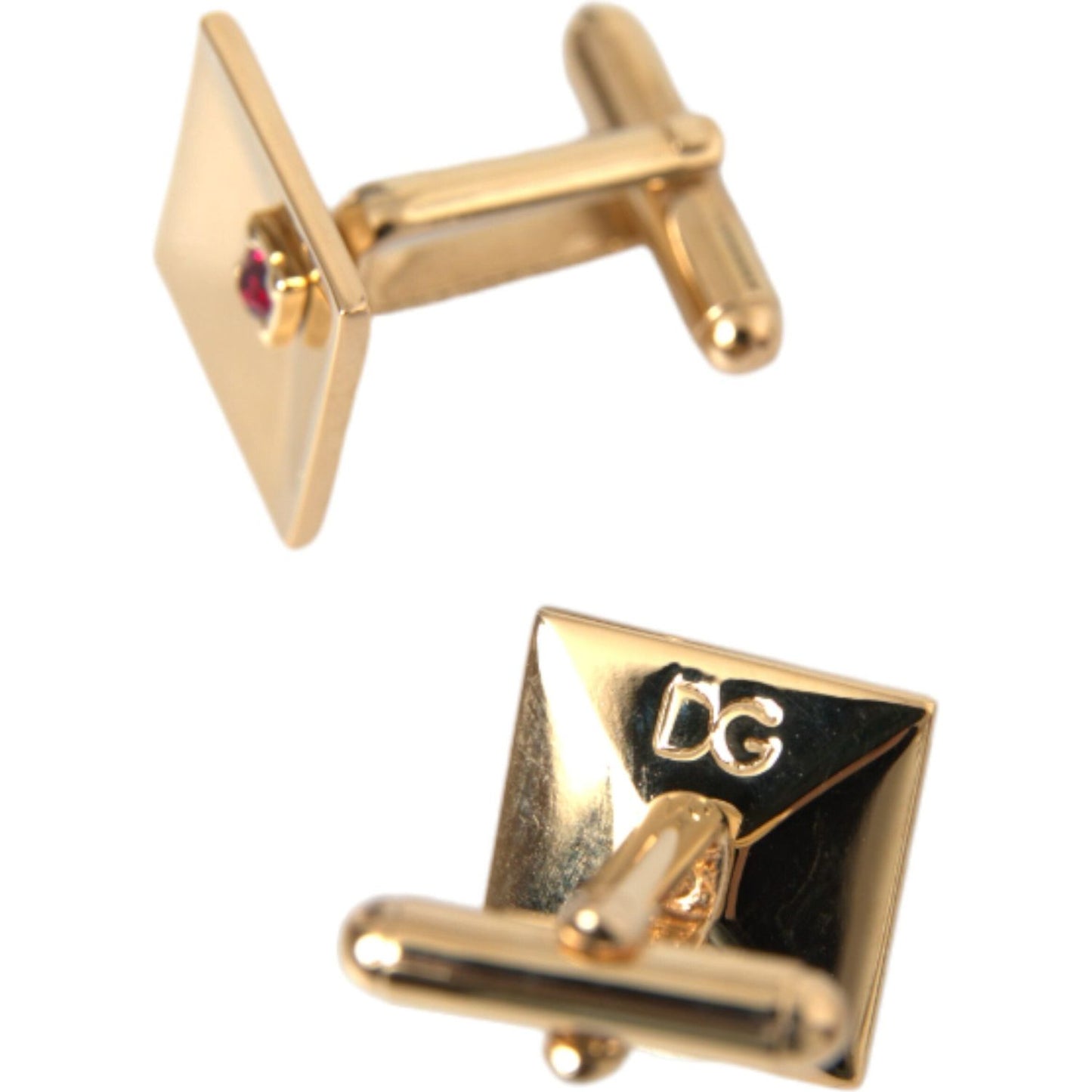 Dolce & Gabbana Gold Plated Brass Crystal Square Pin Cufflinks Cufflinks Dolce & Gabbana Tan