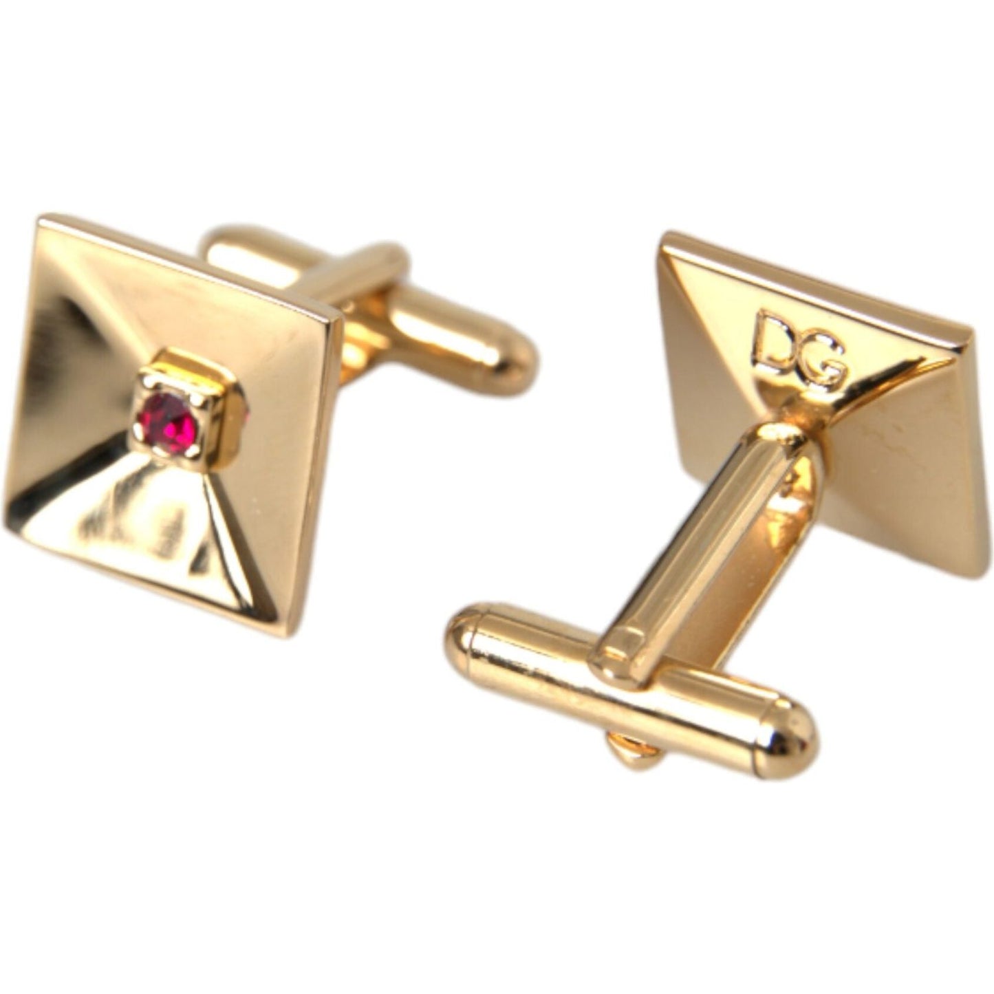 Dolce & Gabbana Gold Plated Brass Crystal Square Pin Cufflinks Cufflinks Dolce & Gabbana Tan