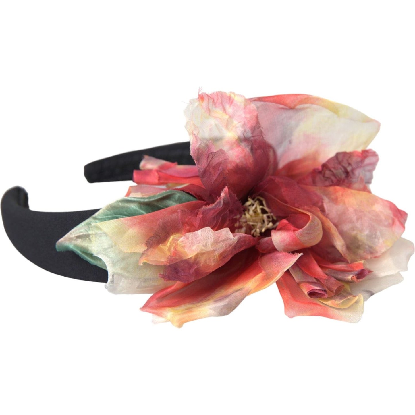 Dolce & Gabbana Rose Pink Silk Floral Black Tiara Women Hairband Diadem Dolce & Gabbana Rosy Brown