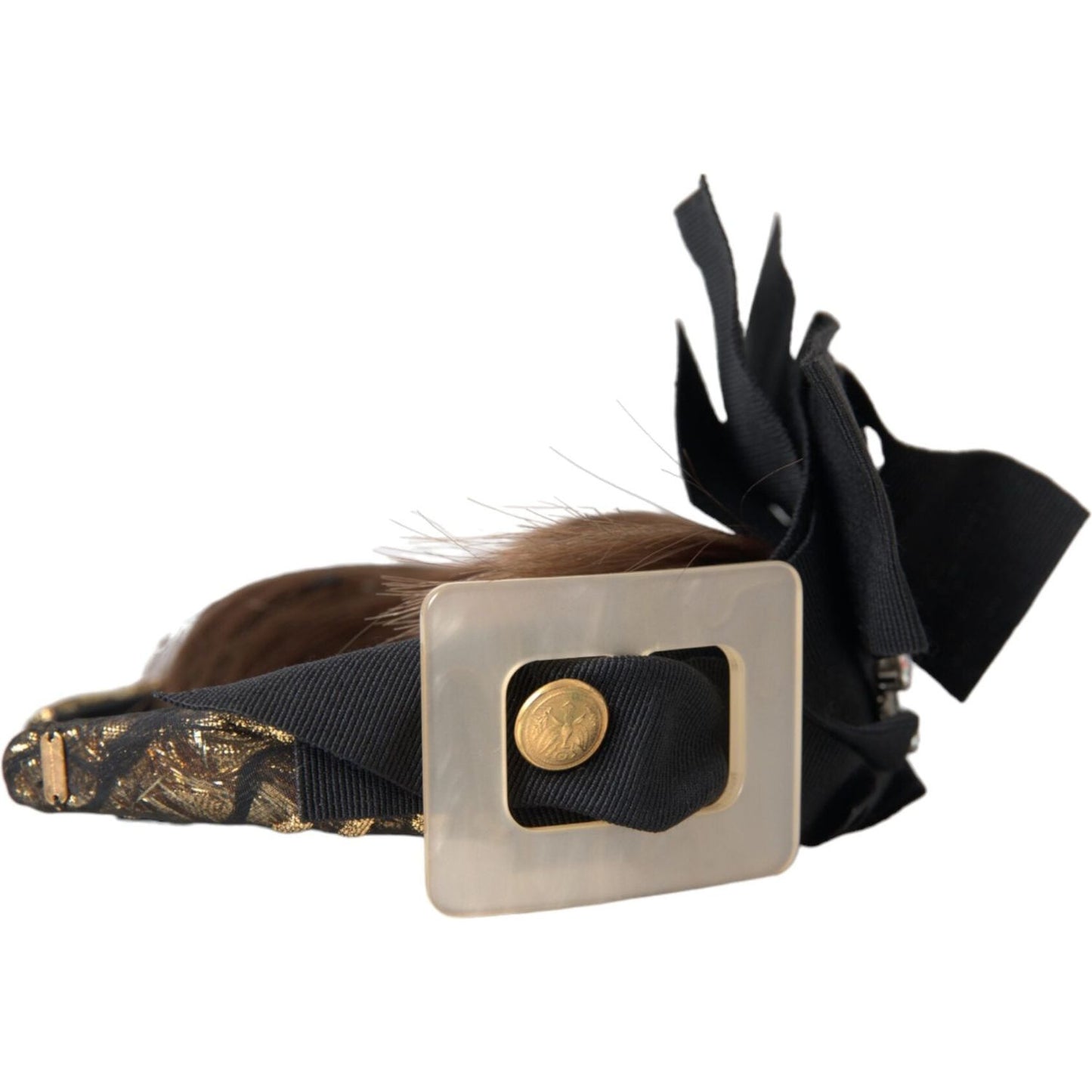 Dolce & Gabbana Black Crystal Button Brown Hair Women Headband Diadem Dolce & Gabbana Dark Gray