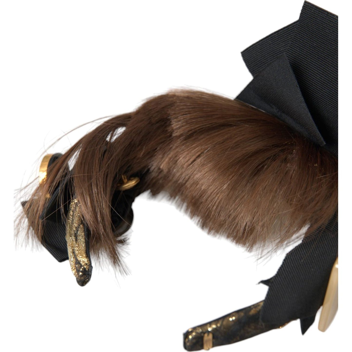Dolce & Gabbana Black Crystal Button Brown Hair Women Headband Diadem Dolce & Gabbana Dark Slate Gray