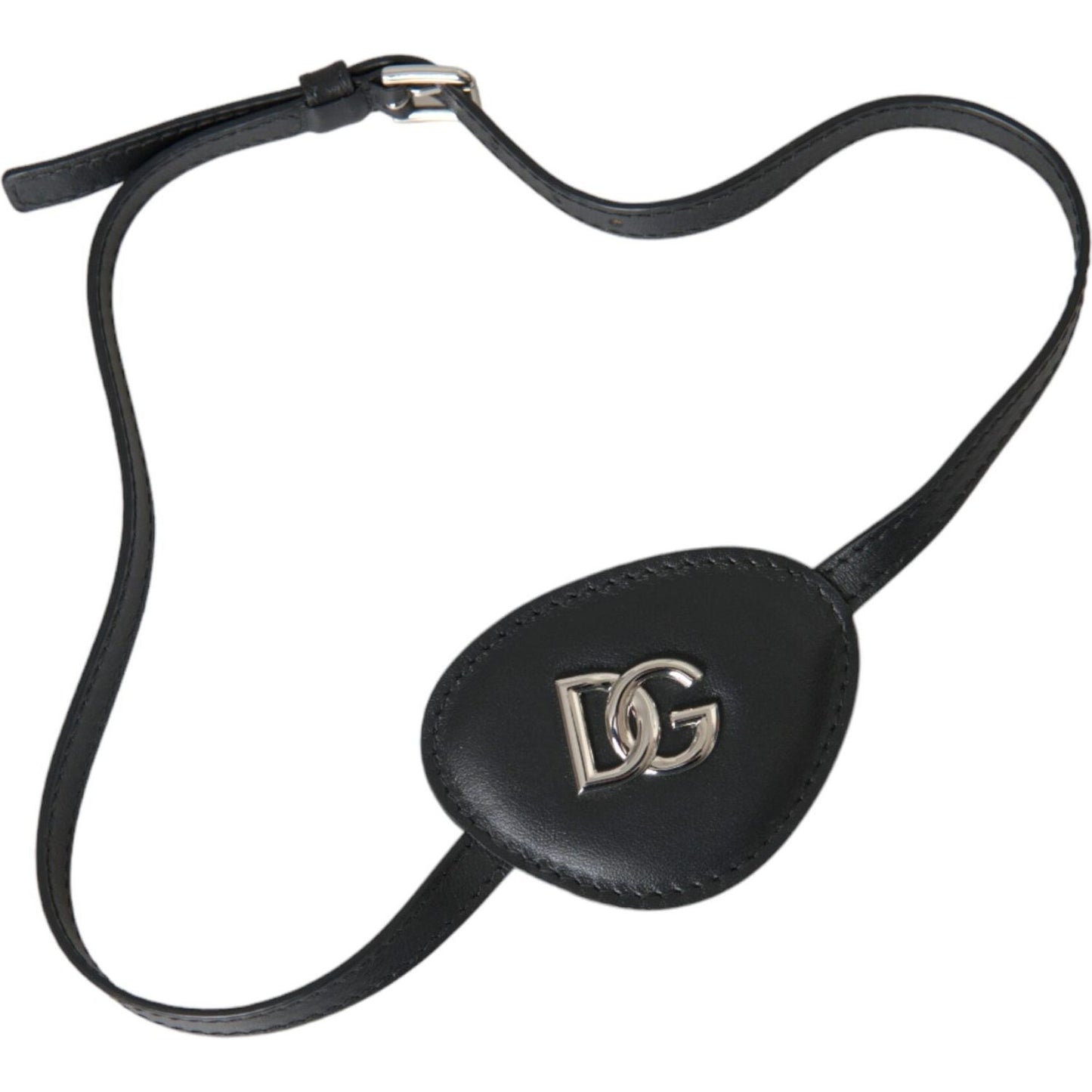Dolce & Gabbana Black Calfskin Leather Metal DG Logo Eye Patch Dolce & Gabbana Dark Slate Gray