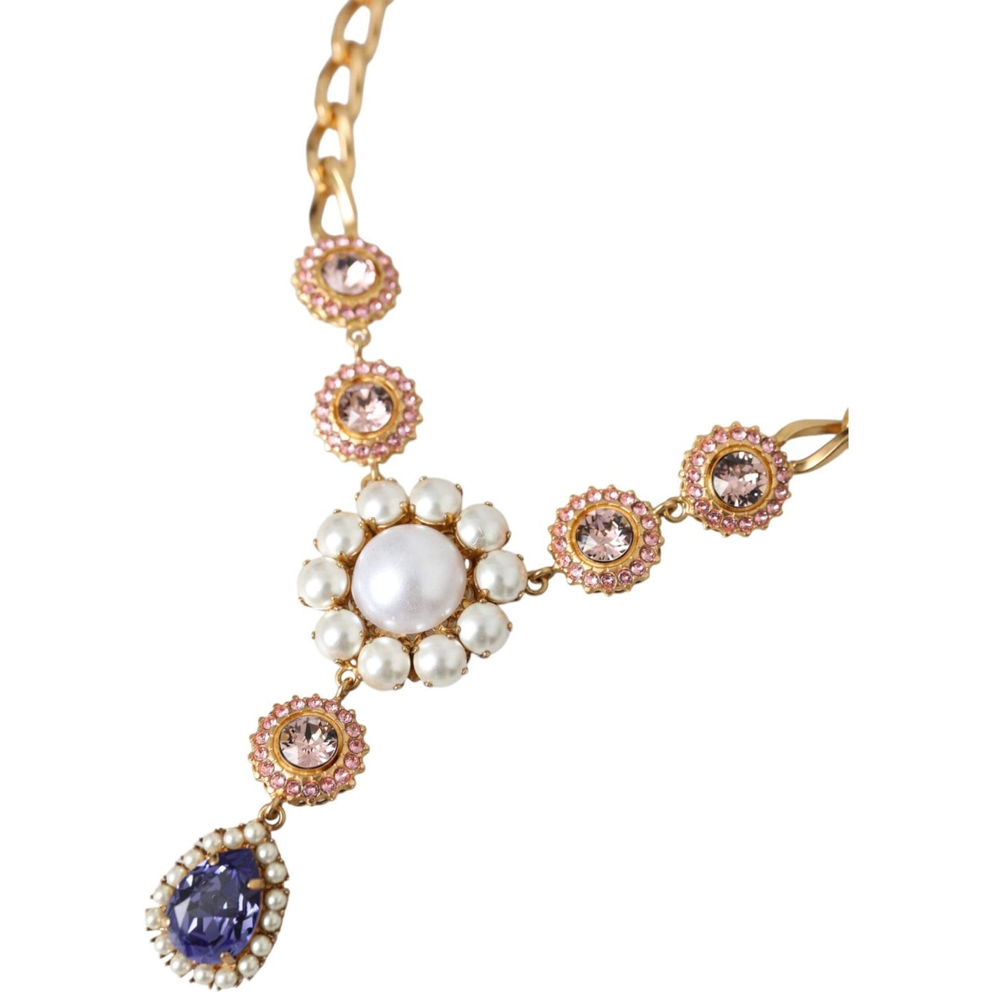 Dolce & Gabbana Gold Brass Crystal Purple Pink Pearl Pendants Necklace Necklace Dolce & Gabbana Gray