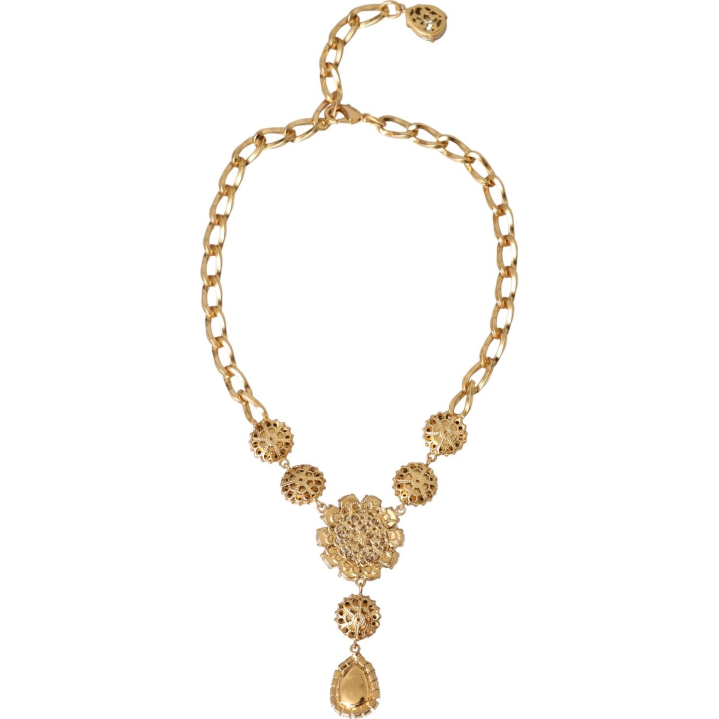 Dolce & Gabbana Gold Brass Crystal Purple Pink Pearl Pendants Necklace Necklace Dolce & Gabbana Dark Khaki