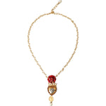 Dolce & Gabbana Gold BrassChain Sacred Heart Rose Crystal Charm Necklace Necklace Dolce & Gabbana Bisque