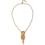 Dolce & Gabbana Gold BrassChain Sacred Heart Rose Crystal Charm Necklace Necklace Dolce & Gabbana Dark Khaki